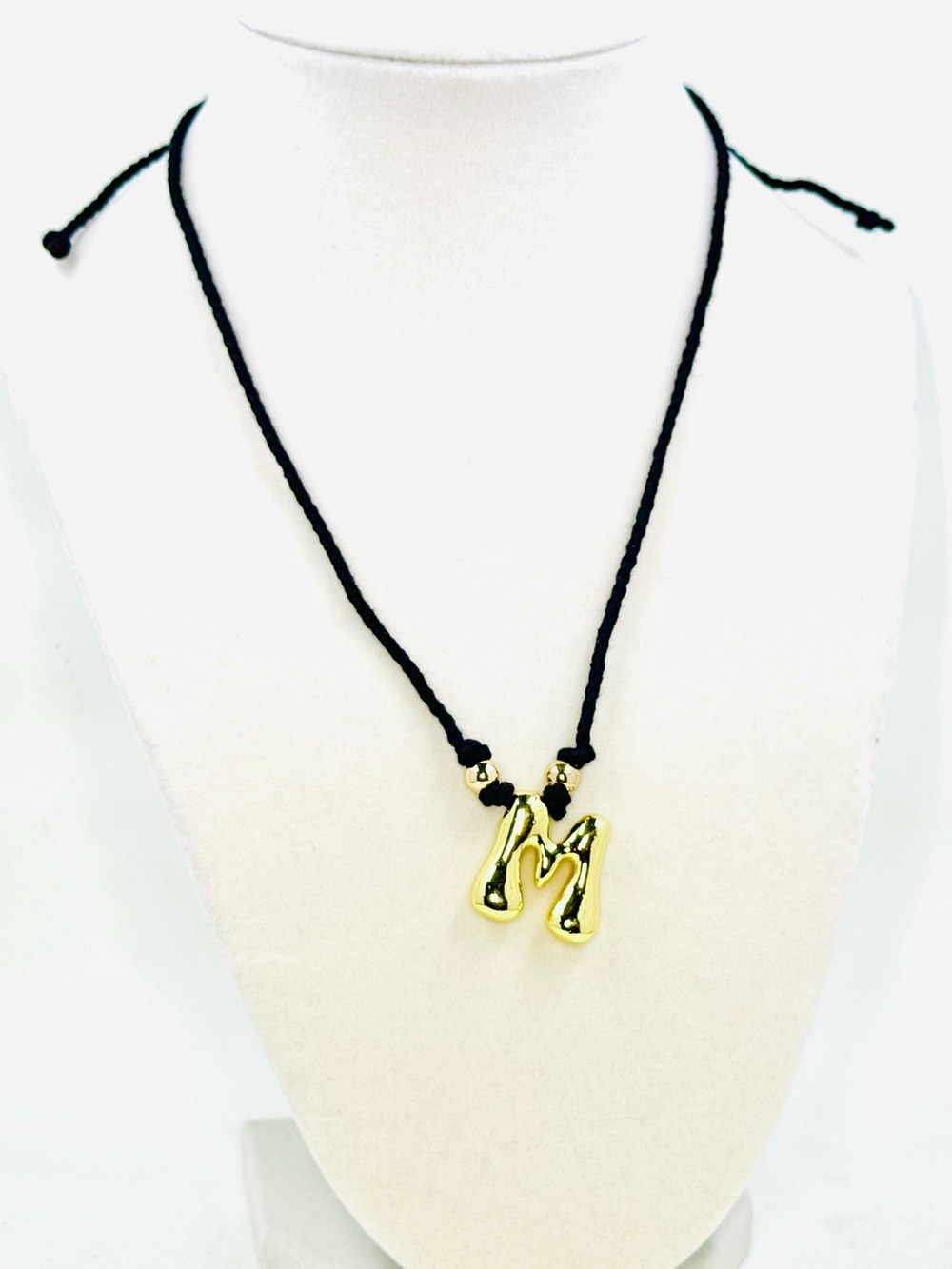 Mayamar 18k Gold Plated Bubble 'M' Initial Pendant Necklace on Black Adj Cord